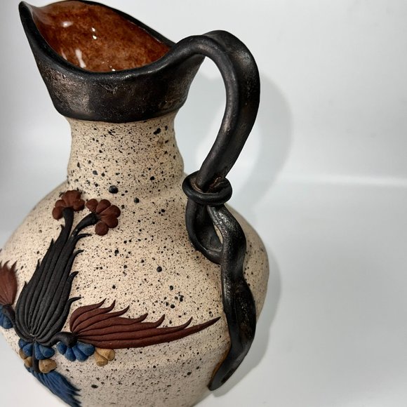 Studio Stoneware Art Pottery Pitcher Applied Design Collectible Marked Israel - Picture 8 of 12